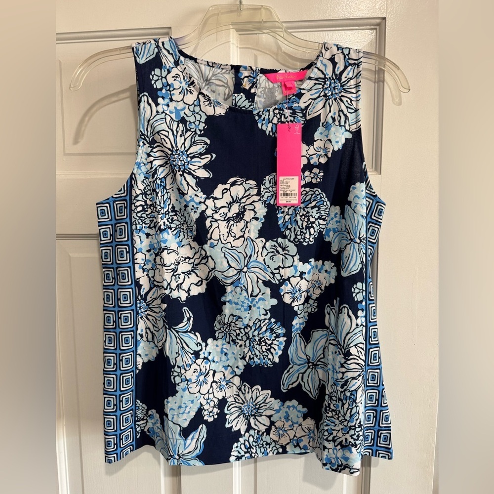 Lilly Pulitzer Iona Sleeveless Blouse Low Tide Navy Bouquet Floral NWT - Picture 2 of 7